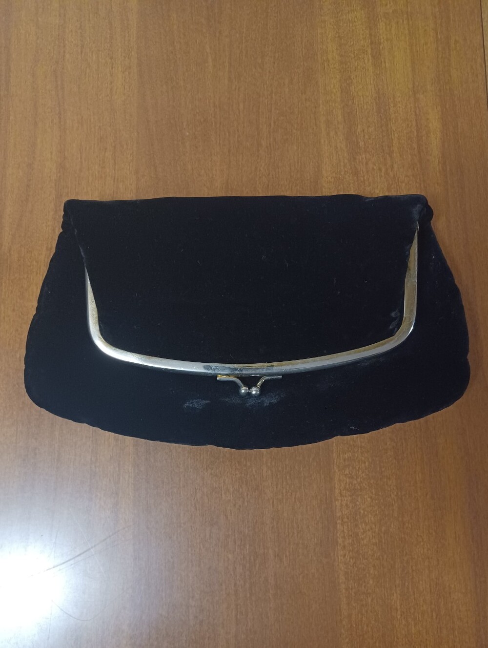 Vintage Garay Black Velvet Kiss-lock Foldover Clutch Bag Distressed Hardware